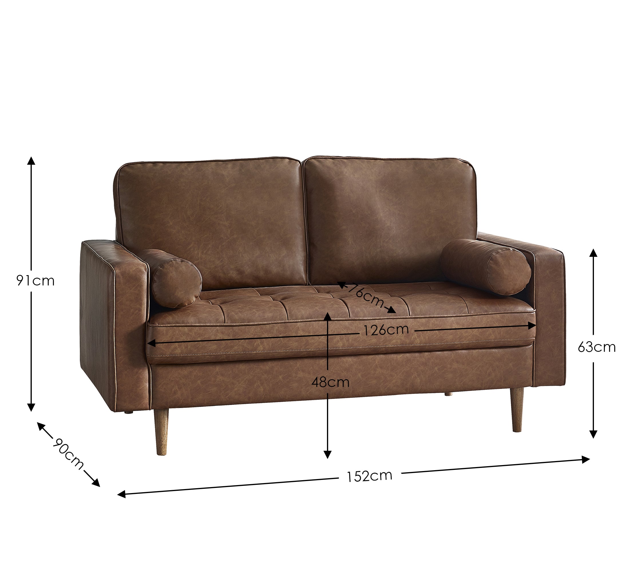 Callow Brown Faux Leather Sofa | 2 Seater